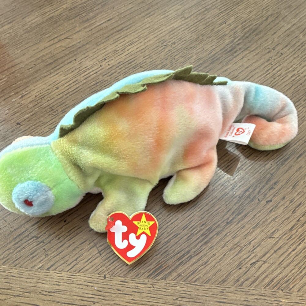 Ty Beanie Babies Iggy Chameleon Plush 1997 Vintage Ultra rare with typos